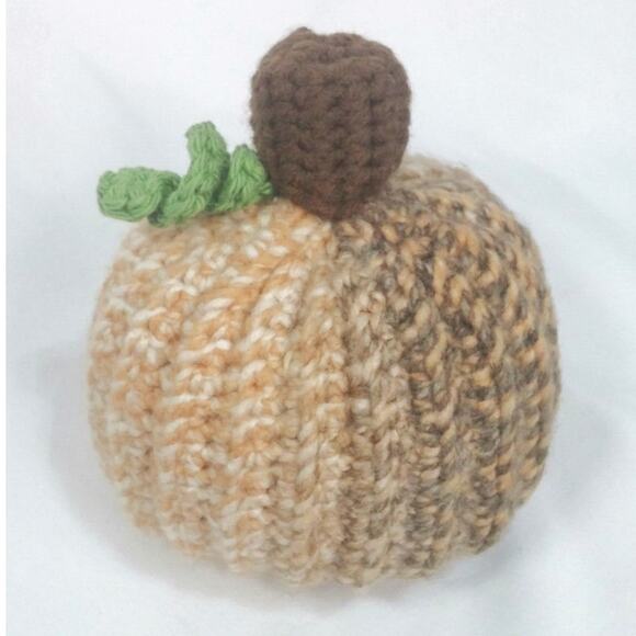 Hand Crafted Stuffed Crochet Pumpkin Neutral Fall Colors Medium Size Home Decor - Picture 1 of 9